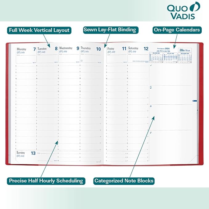 Quo Vadis 2026 President - Weekly Planner - 13 Months, Dec. to Dec. - 8 1/4 x 10 5/8" - Smooth Faux Suede Texas Violet Cover- Time Management Appointment Organizer