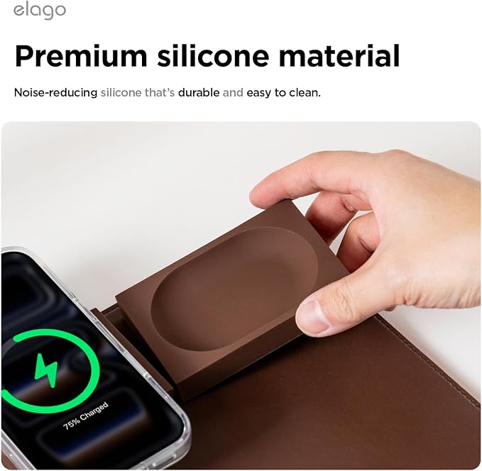 elago Smart Magnetic Desk Mat Pencil Tray – Soft Silicone Organizer for Office Supplies, AirPods, Glasses, Pens – Noise-Free, Non-Slip, Washable, Item for Desk Management [Small] (Brown)