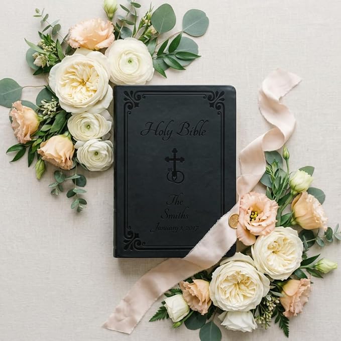 Personalized Catholic Bible with Name Engraved, NABRE - Holy Matrimony Wedding and Anniversary Bible for Newlyweds - Religious Vows Ceremony Christian Gift