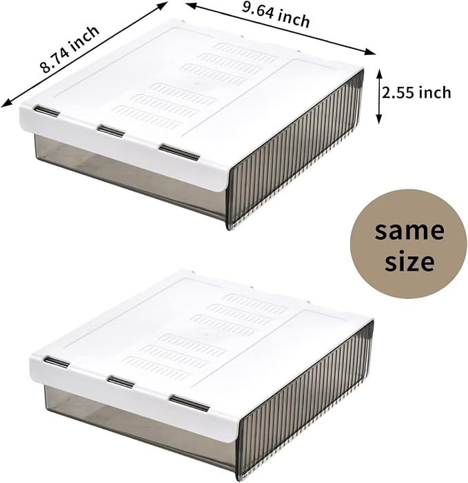 2 Pack Under Desk Drawer Organizer Slide Out, Self- adhesive Plastic Drawer Under Desk Storage Accessories & Workspace Organizers, Add a Drawer Under Table Storage for Office/ Classroom/ Home