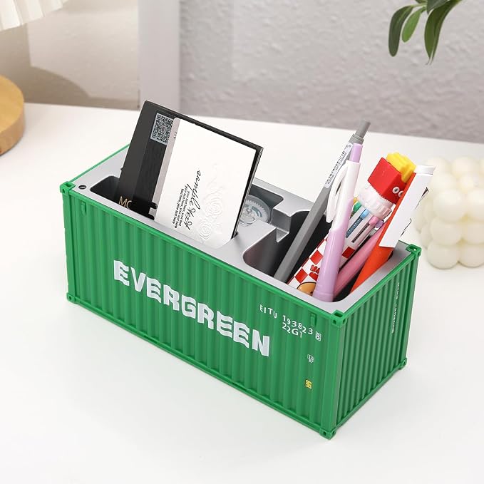 Desk Organizer Office Supplies Multi-function Shipping Container Storage Box Pen/Pencil,Business Name Cards Remote Control Holder Gray, Pen and Pencil Shipping Container Style Holders (Prasinous)