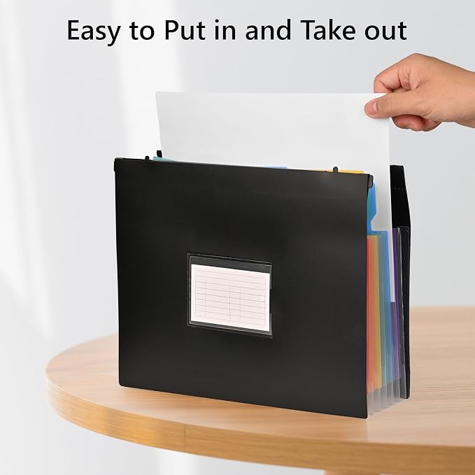 Expanding Hanging File Folders, Plastic Filing Cabinet Organizer 7 Pockets 1.2" Accordion Drawer Organizer Insert Filing Folders Dividers with Colorful Tabs, Letter Size 1 Pack