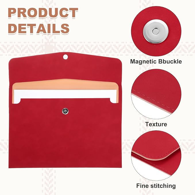 PATIKIL 2Pcs PU Leather File Folders, 13x9 A4 Document Holder Waterproof Envelope Folder with Snap Closure, Portable Portfolio Organizer Case for Paper Receipt, Red
