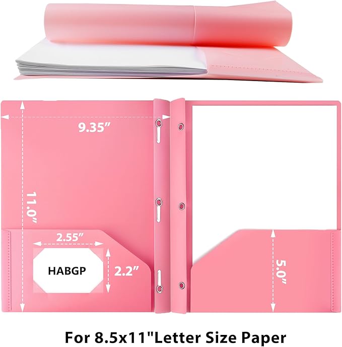 HABGP Two Pocket Folder with Prongs (10 Pack, Pastel Colors), Plastic Folders with Pockets and Business Card Holder, Folders with Pocket Fit Letter Size, Organizing Papers in School, Office & Business