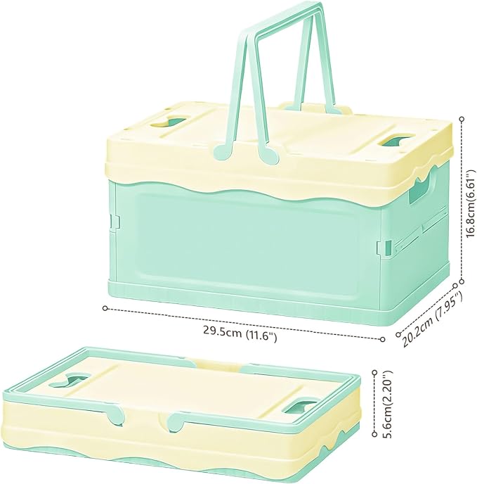 Tobeso-Nuoze Pastel Plastic Storage Bin with Lid Small Cute Foldable Pastel Crates Plastic Basket Colorful Storage Containers Baskets for Classroom Kitchen Office Bedroom Desktop Home Decor (Blue)