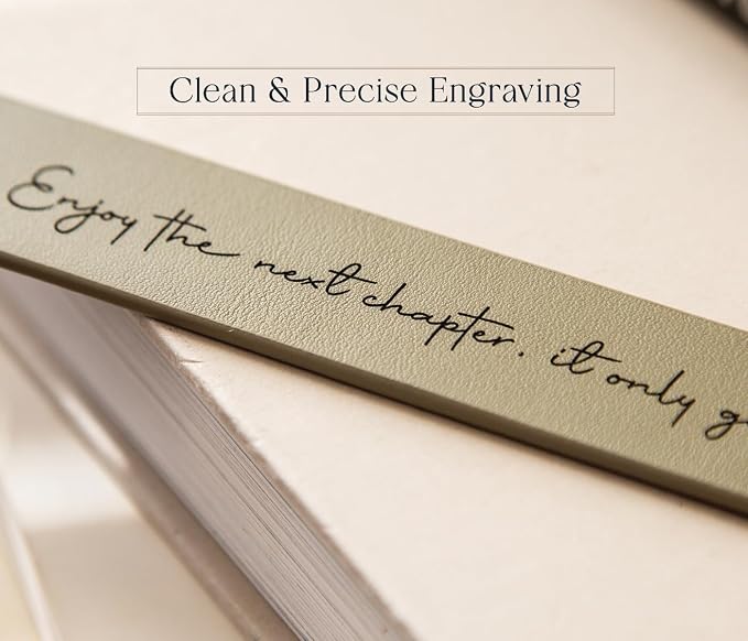 Engraved Leather Bookmark in Matcha - Enjoy the Next Chapter It Only Gets Better, Inspirational Gift for Graduation New College Student New Job Business Retirement