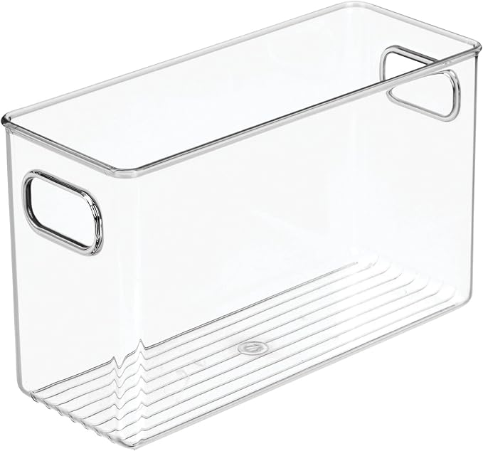mDesign Plastic Office Storage Bin with Handles - 10" Long Office & Classroom Supply Organizer - Deep Plastic Container for Organizing Desk - Stationery & Pencil Bin, Linus Collection, Clear