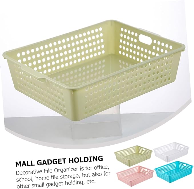 ARTIBETTER 4Pcs File Organizer Baskets Versatile Plastic Storage Bins for Home Office Creative Sundries Storage Trays Hollow Handles Large Desktop Organizing Baskets
