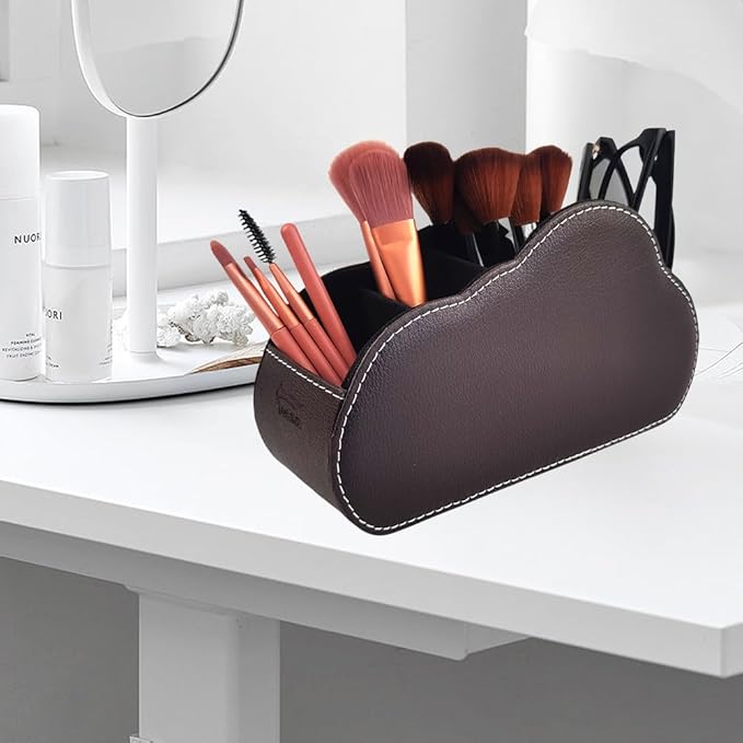 Remote Control Holder - 5 Spacious Compartments TV remote holder Caddy Leather Control Storage Tabletop Desk Organizer for Remote Controller,Office Stationery,Makeup Brush