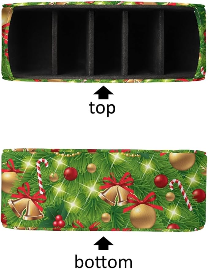 FUSURIRE Remote Control Holder with 5 Compartments, Christmas Tree Print Desktop Caddy Storage Supply Organizers for Remote Controllers, Office Supplies, Makeup Brush, Media Accessories