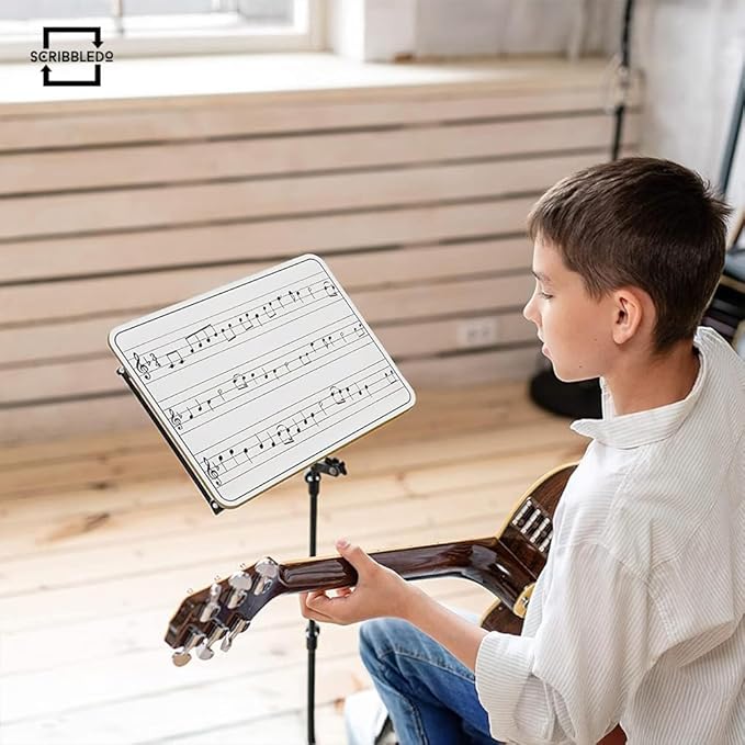 Scribbledo 5 Pack Dry Erase Music Staff White Boards 9" X 12 Inch Lapboard Double Sided Musical Notes whiteboard for Kids Students, Musicians and Home (5 Erasers Included)