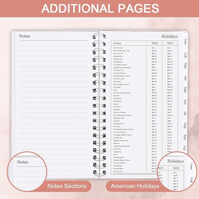 2026 Pocket Planner/Calendar - January 2026 - December 2026, A6 Weekly & Monthly Organizer Notebook & Journal to Track Goals, Easy to Organize Your Daily Life, 3.75" x 6.75", Pink