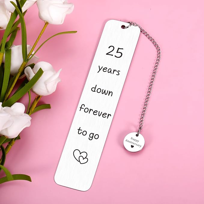 25 Year Anniversary Silver Gifts for Him/Her, 25th Wedding Anniversary for Wife Husband - Silver Anniversary Bookmark for Women Men Couples