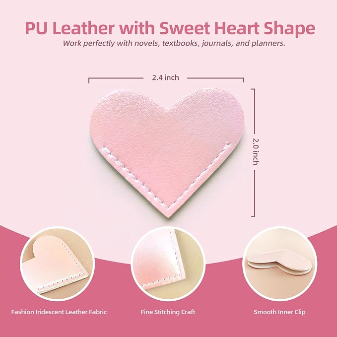Leather Heart Bookmarks, Cute Handmade Page Corner Book Markers, Reading Gifts for Women, Lovers, Kids, Teachers, Friends, Readers, Book Accessories for School Office Home Supplies(8PC-Iridescent)