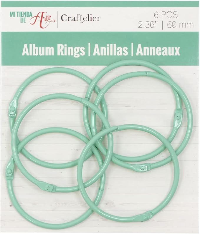 Craftelier - Set of 6 Metal Binding Rings for Scrapbooking, Card Making and Other Craft Projects | Rings for Photo Albums, Notebooks or Diaries | Size Ø 60 mm - Turquoise Colour