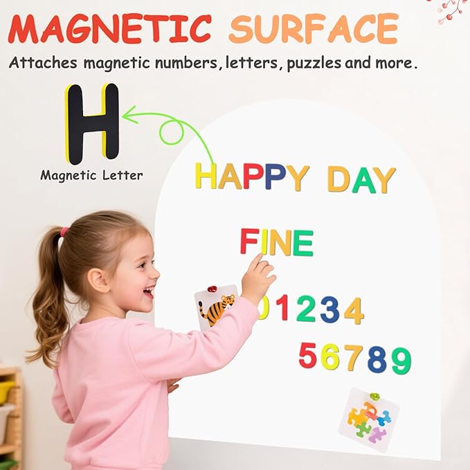 Magnetic Wall Decal 40x32 Inch White Magnetic Wall Decal Arch Chalkboard with Multiple Accessories for Home Playroom and Classroom