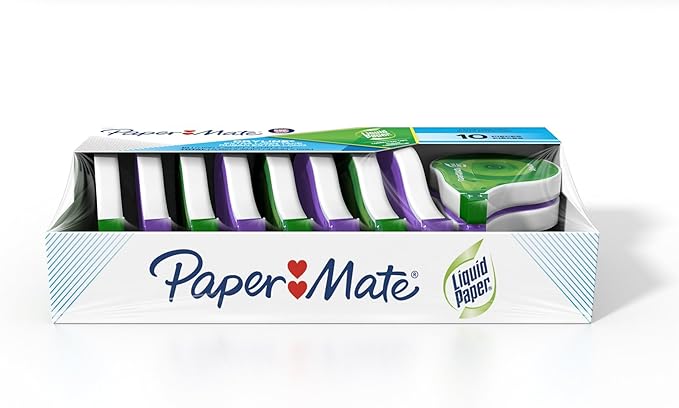 Liquid Paper Paper Mate DryLine, Extra Long Tape, Assorted Colors, 10 Count (Pack of 2)