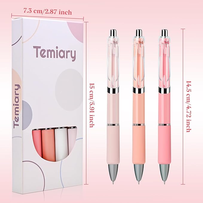 Temiary 5 Pcs Retractable Gel Pens, 0.5 mm Black Ink Fine Point Quick Dry Gel Ink Pen, Aesthetic Smooth Writing for School Office Journaling Note Taking and Sketching (Pink)
