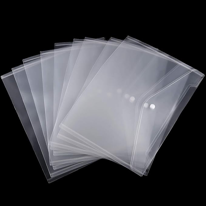 100 Pack Plastic Envelopes, 13x9 Inch Reusable Clear Polypropylene Envelope Folder with Snap Closure, A4 Size Envelope Waterproof File Folders for Home, Office Supplies