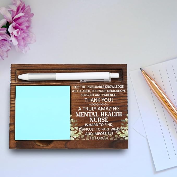 Mental Health Nurse Office Desk Organizer, Inspirational Gift for Psychiatric Nurses, Thoughtful Appreciation Gift, Motivational Decor for Healthcare, Wooden Sticky Note Holder, LQQ32