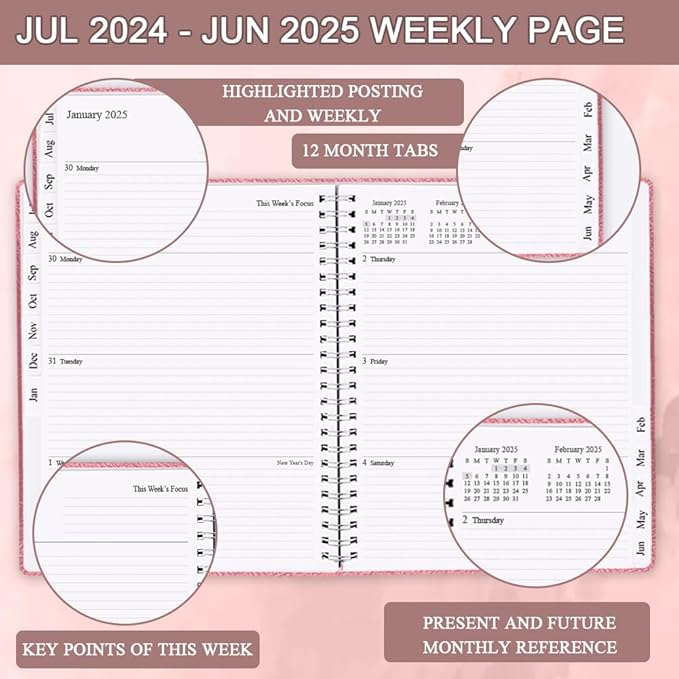 2024-2025 Planner - 2024-2025 Weekly & Monthly Planner from July 2024 - June 2025, Perfect to Organize Your Daily Life, 8.5" x 11", Rose