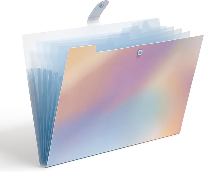 U Brands Poly 6 Pocket Expandable Folder with Tabs, Lucent Dreams Pastel, 1 Count, 1/5-cut tabs and 14 Blank Adhesive Labels