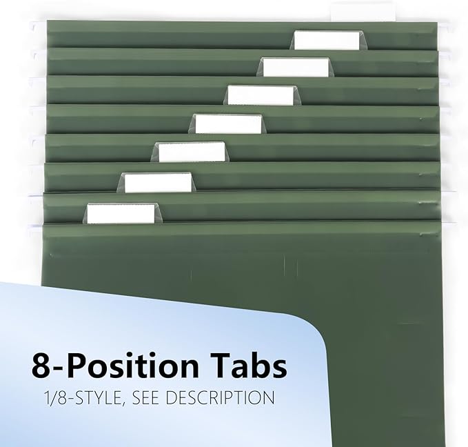 Plastic Hanging File Folders, 24 Pack Olive Hanging Folders，Letter Size with 1/5-Cut Tabs, Strong for Bulk Files, Documents and Paper, Office & Home Filing