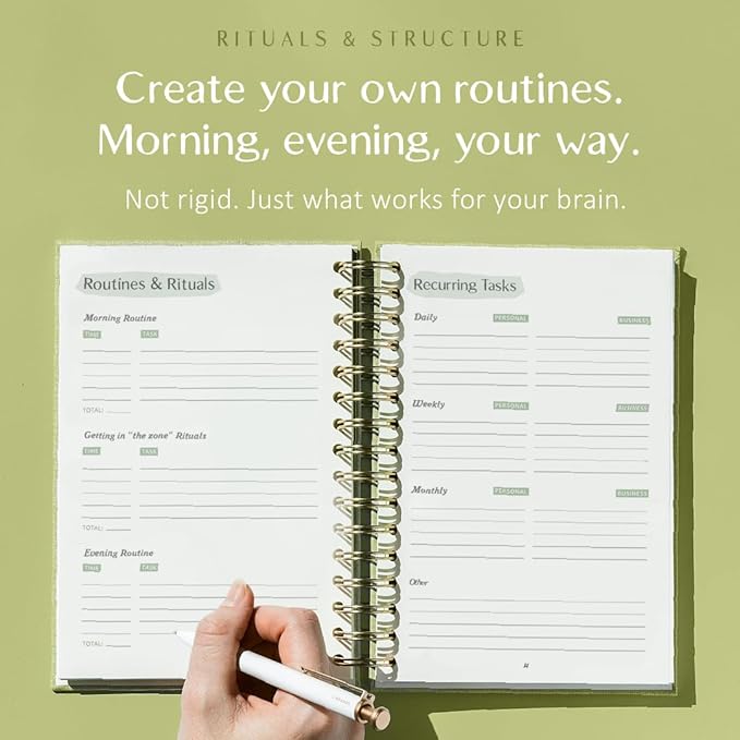 The ADHD Planner - Undated Daily/Weekly Schedule Organizer Journal - Habit Tracker Record Emotions & Mood - Academic Goals - Structure & Focus for Adults (Spiral) (Green)