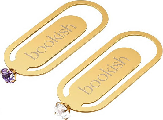 Bookish Bookmark for Women, 2 Pcs Sparkling Metal Book Marks with Crystal Accent for Reading Women Book Lovers, Purple & White