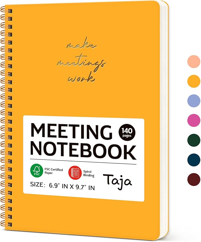 Meeting Notebook for Work Organization - Work notebook with action items, Meeting Minutes Planner Notebook, Perfect Office Supplies for Men & Women - Yellow