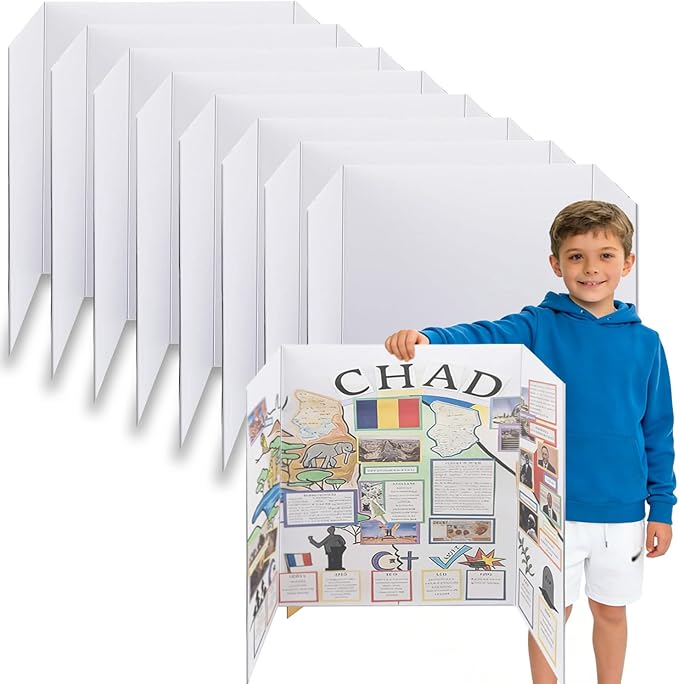 LonlyEagle 36” x 48” Trifold Poster Board，White Corrugated Project Boards for Presentations, Science Fair, School Projects, Event Displays and Trifold Picture Board，8 Pack