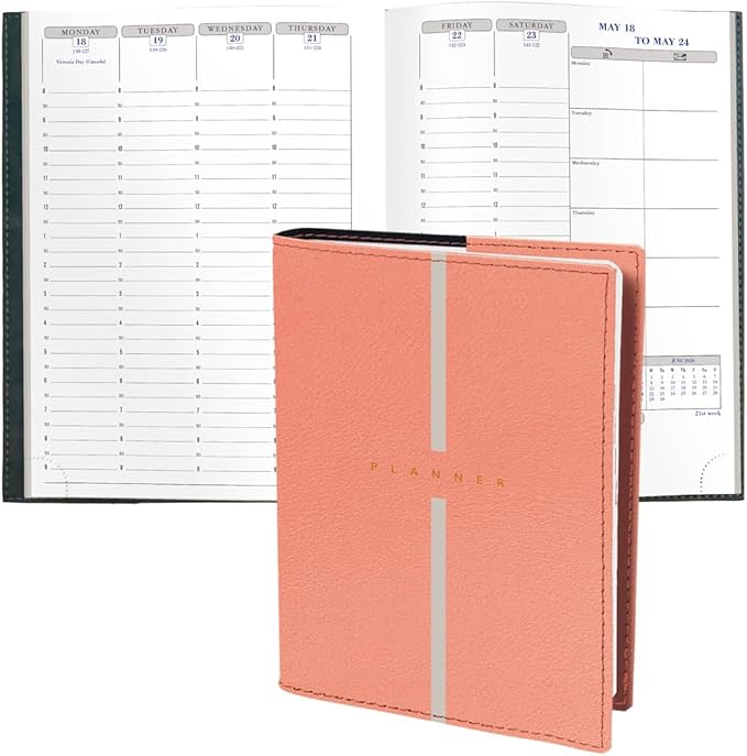 Exacompta 2026 Visual - Weekly/Monthly Planner - 12 Months, Jan. to Dec. - 6 x 8 1/4" - Grained Faux Leather Billy Blush Cover- Time Management Appointment Organizer