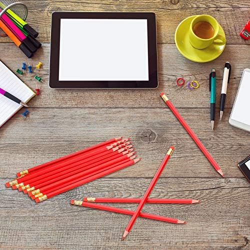 Zhanmai 24 Pieces Red Pencils with Eraser Pre Sharpened Wooden Erasable Checking HB Pencils with Erasable Tops for Writing Drawing Checking Coloring Tests Grading Map Coloring Editing Office Favors