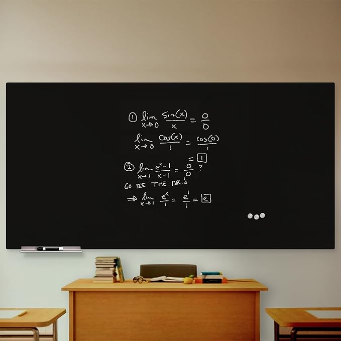 Magnetic Glass Dry Erase Board for Wall, (48" x 96") Eased Corners, Black Surface Frameless with Markers, Magnets, Eraser, Marker Tray by Fab Glass and Mirror