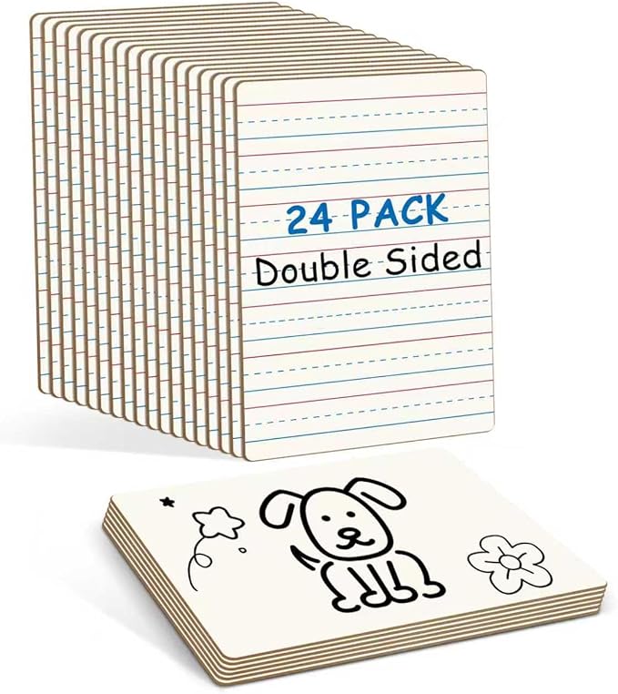 24-Pack Dry Erase Boards, Double-Sided Mini Whiteboards with Lines for Kids, Students, Teachers – 6"x9" Lined Whiteboards for Math & English Writing Practice, Classroom Essentials