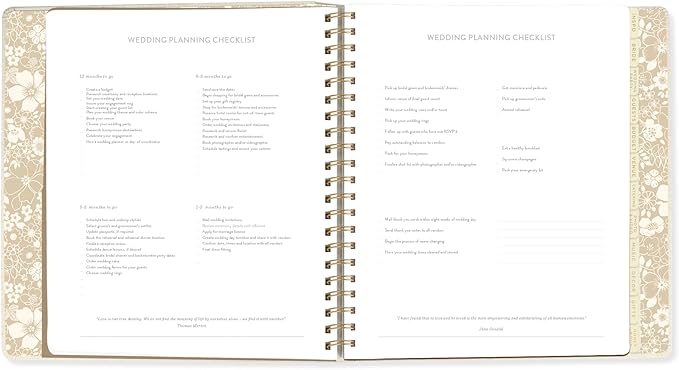 Fringe Studio Paper Wrapped Hardcover Concealed Spiral Wedding Planner with 12 tab dividers & Pockets "DECO FLORAL I DO", Approx. 9.5" w x 11" h, 152 Pg, Wedding Collection (157201)