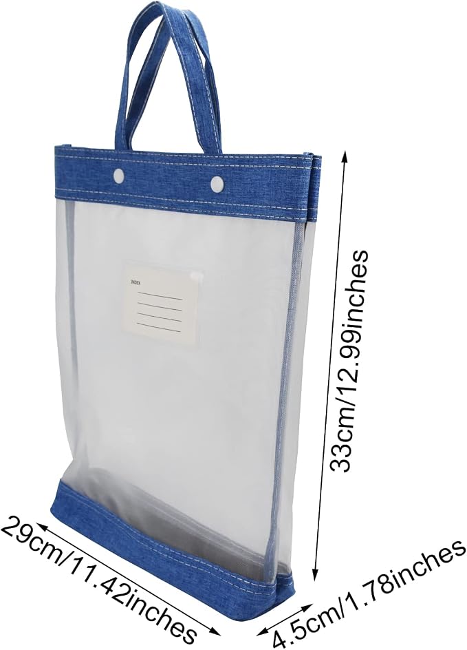 Nylon Document Bag with Handle Light Transparent Mesh File Tote Bag Pouch for Carrying Books Papers (1, Blue)