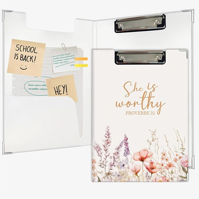 Lacama Christian Clipboard for Women Girls, Wildflower Christian School Supplies, Woman Gifts Project Folders with Metal Clip with Storage for Office Classroom Desk, 12.4x9.25 in