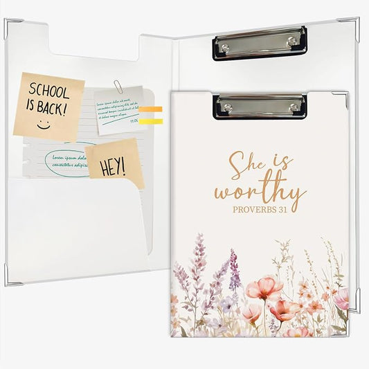 Lacama Christian Clipboard for Women Girls, Wildflower Christian School Supplies, Woman Gifts Project Folders with Metal Clip with Storage for Office Classroom Desk, 12.4x9.25 in