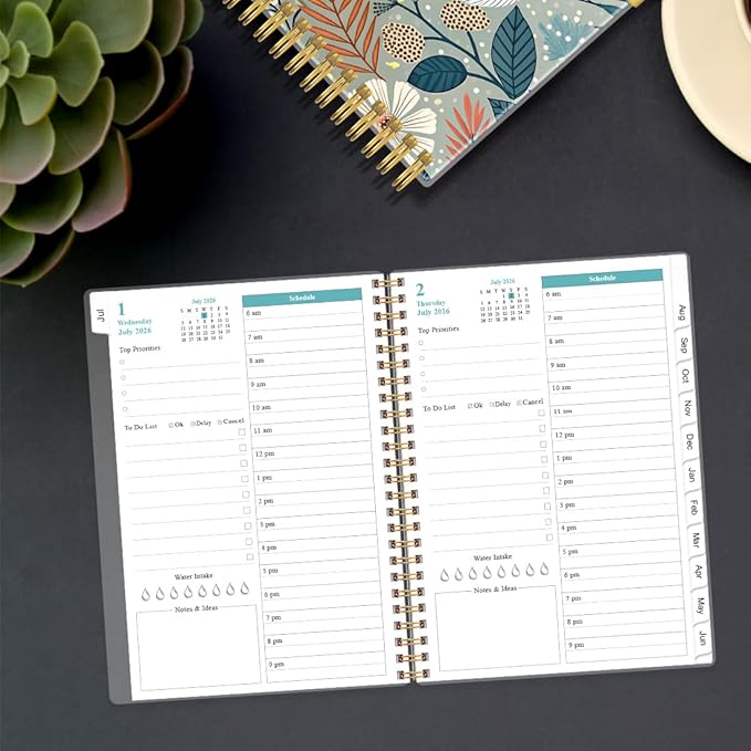 2026-2027 Daily & Monthly Planner - One Page Per Day, Daily Planner 2026 from July 2026 to June 2027, Planner 2026-2027 with 12 Monthly Tabs, 6.4" x 8.5", Flower-A