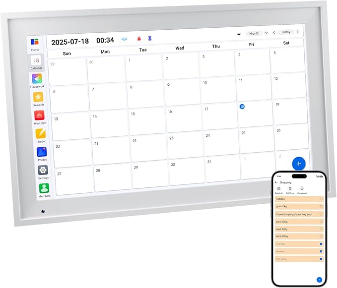 15.6" Smart Family Calendar Wall Display, Touchscreen Digital Planner with Chore Chart & WiFi Sync, Interactive Home Organizer for Schedules, Tasks & Meal Planning