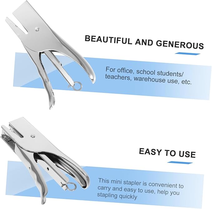 Stapless Stapler Hand Grip Heavy Duty Plier Stapler Metal for Desk Book Sewer No-jam Effortless to Use for Office School Warehouse