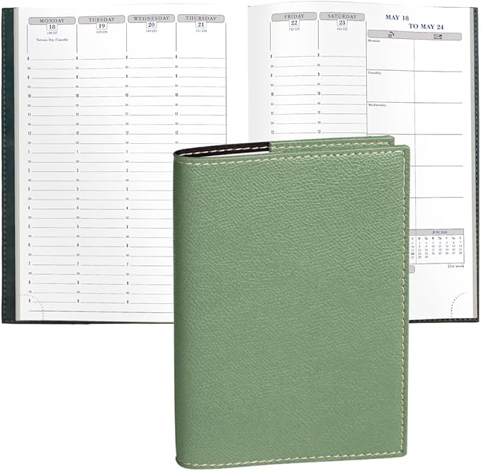 Exacompta 2026 Visual - Weekly/Monthly Planner - 12 Months, Jan. to Dec. - 6 x 8 1/4" - Grained Faux Leather Club Sage Cover- Time Management Appointment Organizer