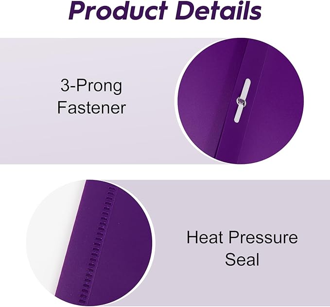 72-Pack Plastic Folders with Pockets and Prongs,2-Pocket Folders with 3 Fasteners, Holds 8-1/2" x 11" Paper for School/Office/Home, Purple