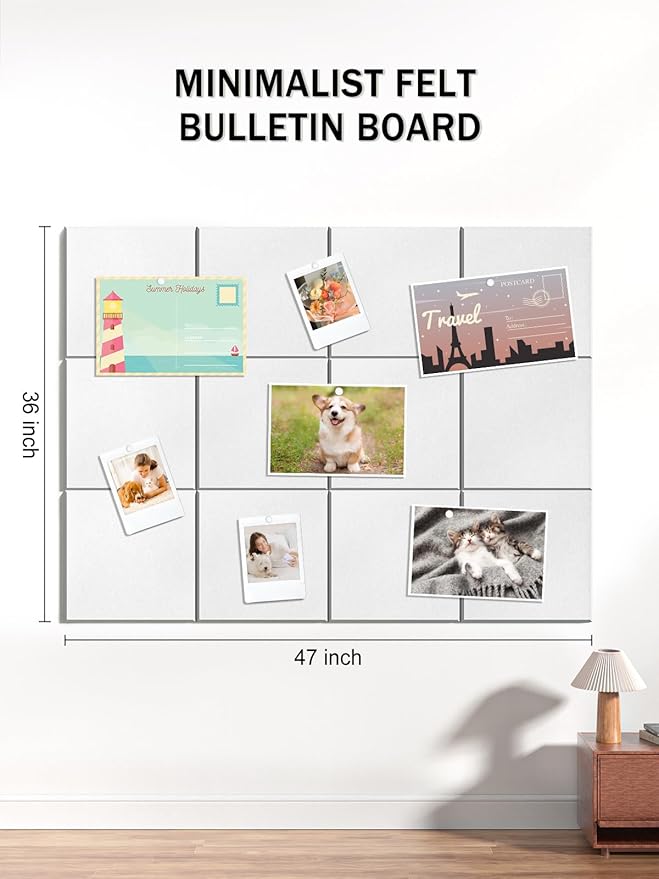 Hsurbtra Large Cork Board for Wall 47 x 36 Inch, 12 Pack Felt Bulletin Notice Board with Pushpins for Office Home School Farmhouse Wall Decor, White