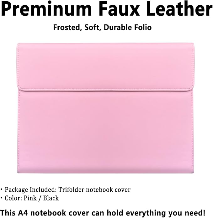 Triple Portfolio Folder Notebook Cover for 8.5 x 11 Daily Planner, Soft Leather Padfolio A4 Business Binder Legal Writing Pad Document Organizer for Present Gift Kid Men Women Pink