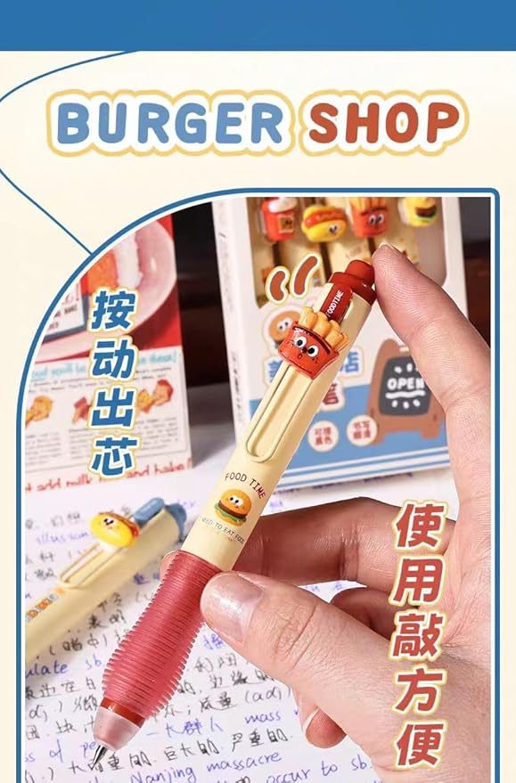 8 PCS Novelty Foodie Pen Fun Erasable Gel Pens Hamburger Pen Fries Pens Soda Design Stationery Cute Writing Tools With Black Ink for School Office Journaling Christmas Birthday Party