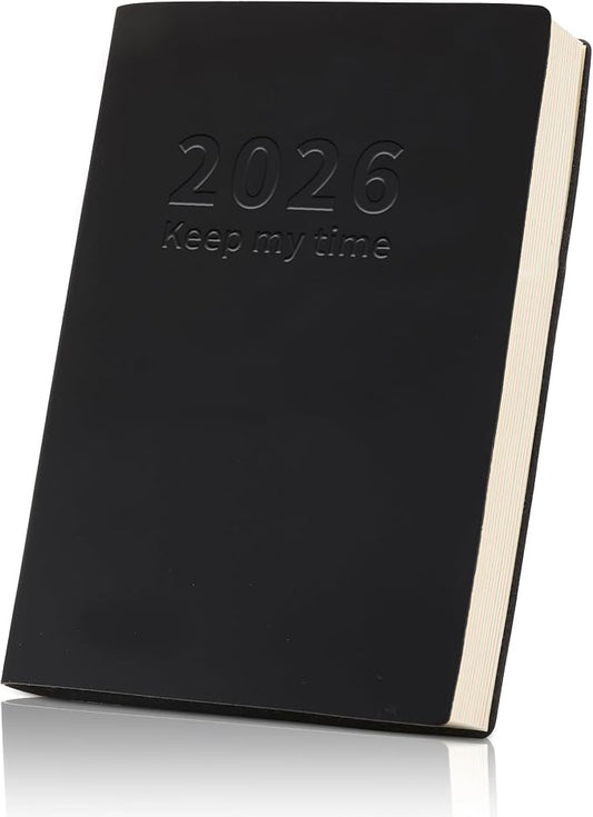 2026 Small Academic Planner 5.5" x 3.9" Hardcover Weekly and Monthly Calendar Planner Soft Leather Bound Cute Planner Goal Habit Tracker Organizer Planning Book with Tabs ,Daily Schedule School Office Schedule for Women Men (black)