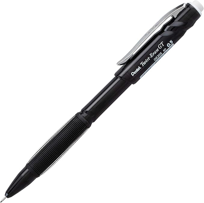 Pentel Twist-Erase GT, 0.5mm, Mechanical Pencil Transparent Black barrel, Box of 12 (QE205A)