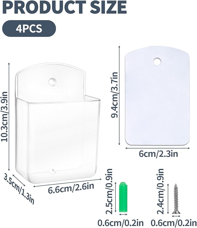 4 PCS Remote Control Holders Wall Mount, Self Adhesive TV Air Conditioner Remote Control Holder, Wall Mount Storage Box Organizer Wall Pen Holder Storage for Home Office School (Clear, 4)